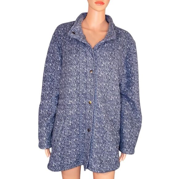 Basic Editions Gray Herringbone Coat Womens Size Large Button Up Closure - Picture 1 of 8
